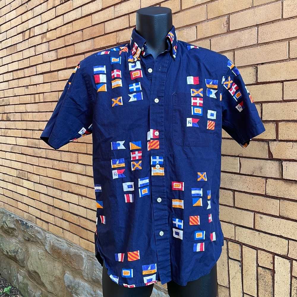 Y2k Nautica graphic flag button down up shirt shirt Size Small